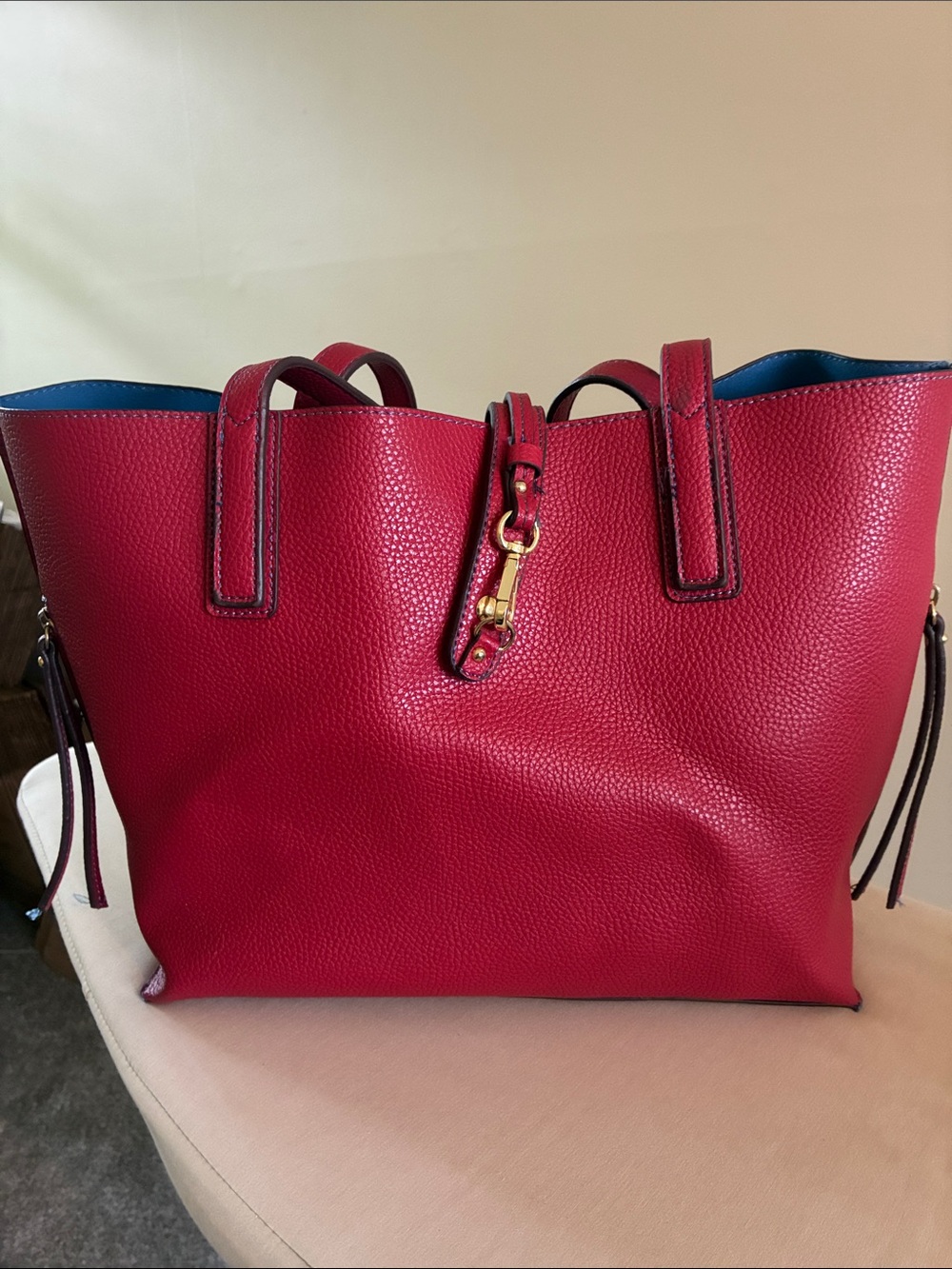 Red Leather Laptop Bag with access zip sides Gold Hardware - Travanti